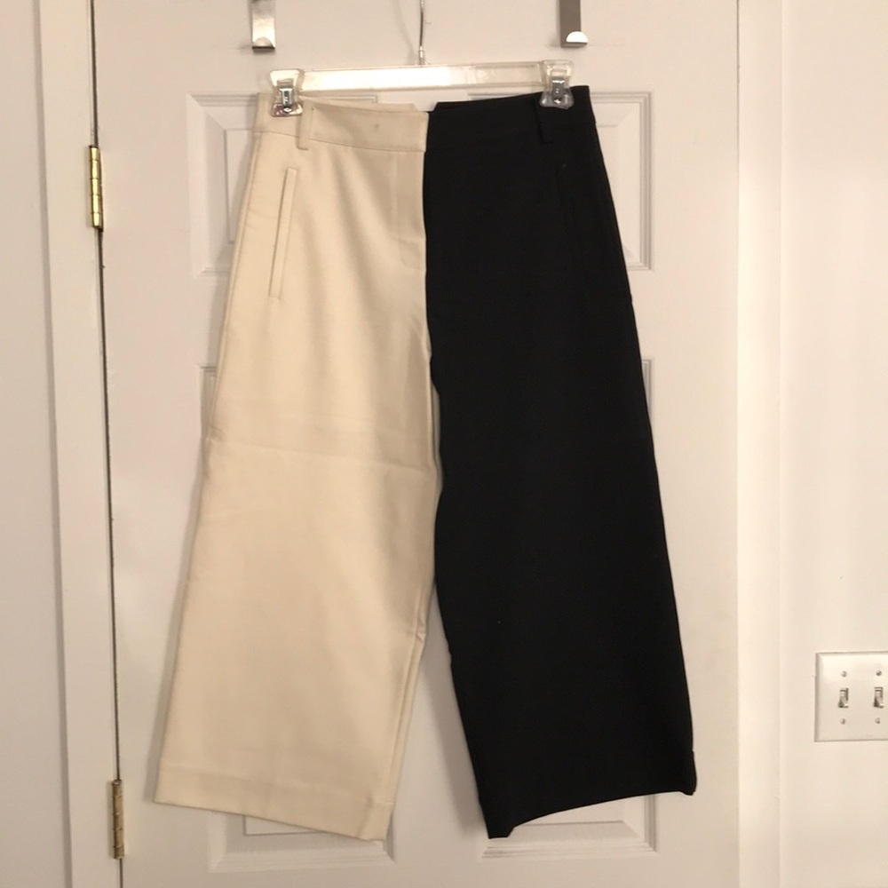 Tibi Two-Tone Black and Cream Wide-Leg Pants
